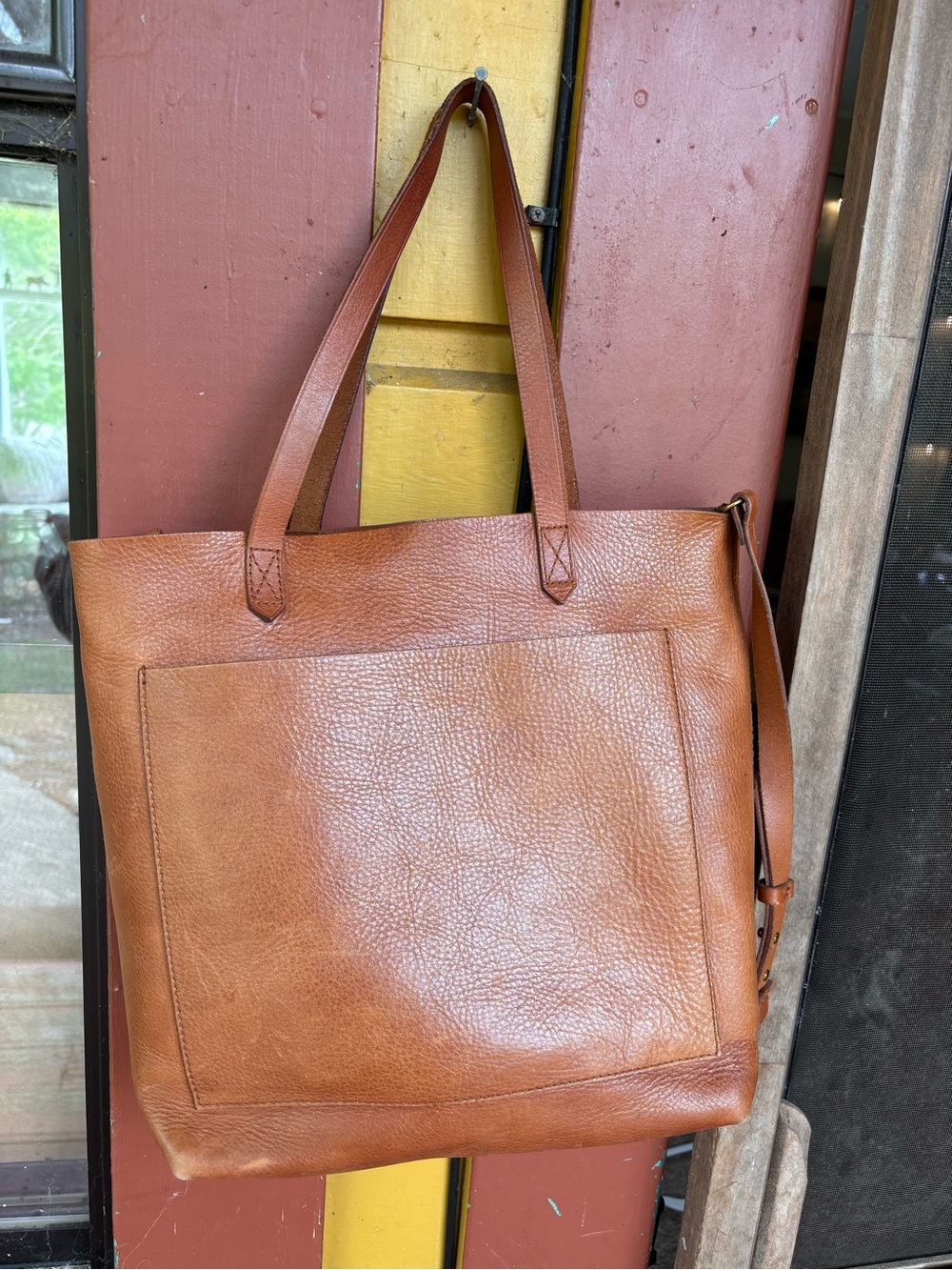 Madewell Leather Transport Tote Bag in Warm Cognac Brown